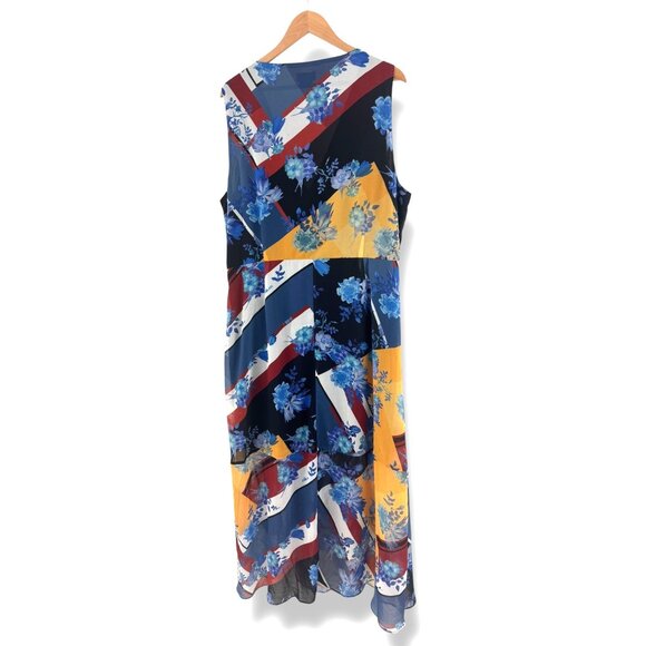 City Chic Striped Floral Chiffon Sleeveless Maxi Dress Size 22 3X Summer Plus Sz - Picture 3 of 6
